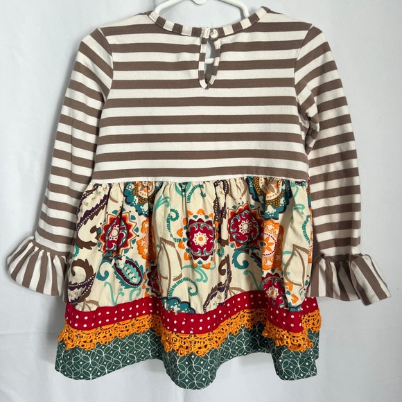 Counting Daisies Other - Counting Daisies Girls Dress Brown Stripe Floral Ruffle Long Sleeve